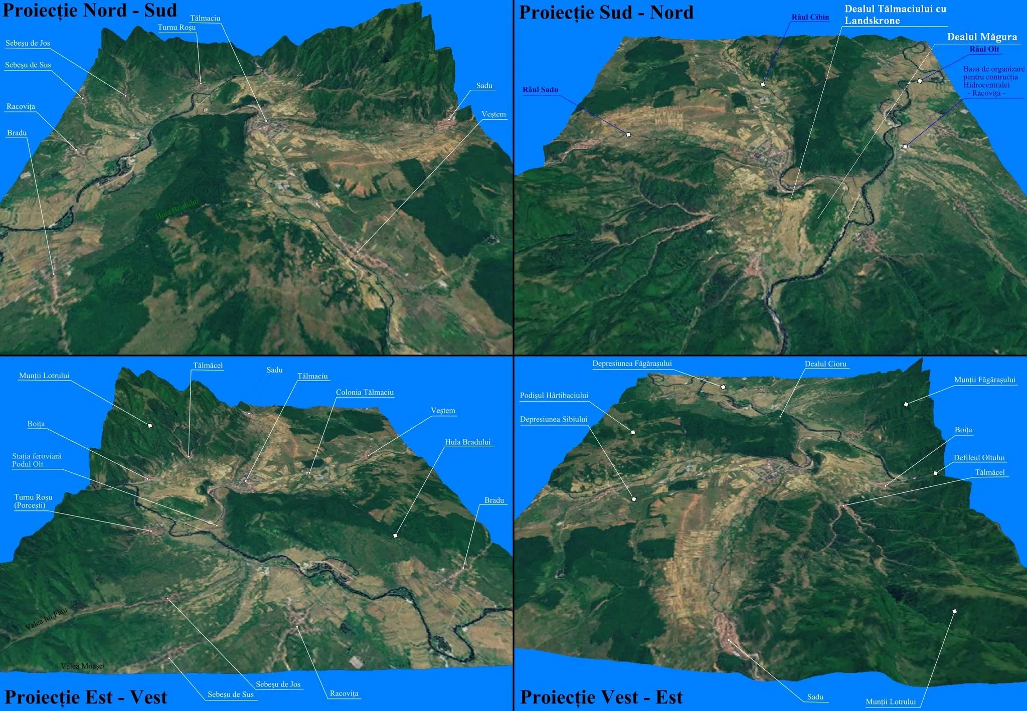 Photo showing: Prelucrare 3D a reliefului la intrarea Oltului in defileu. Imagini realizate cu date SRTM furnizate liber de NASA si textura World Imagery.