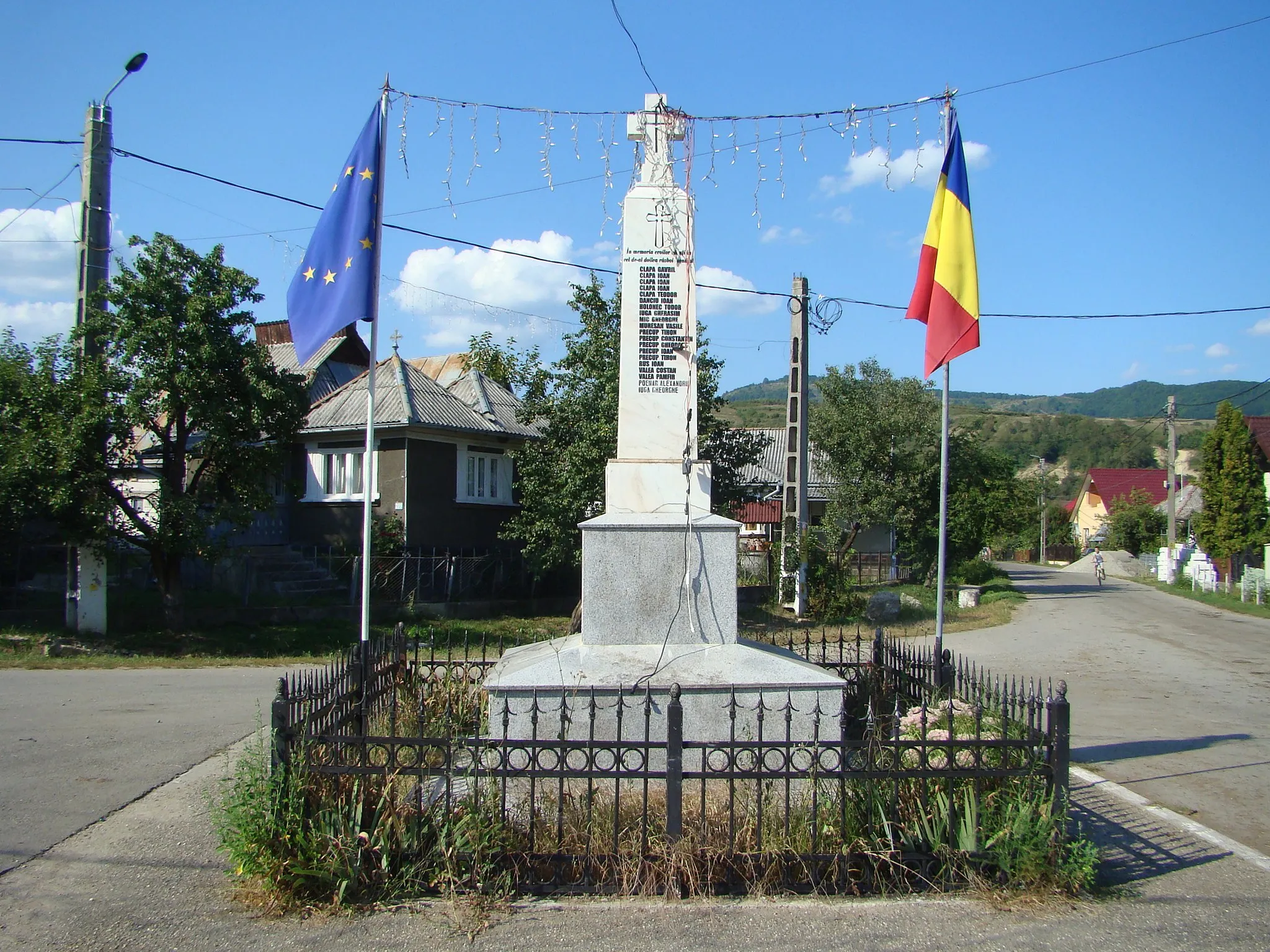 Photo showing: World War memorial in Dumbrăveni, Bistrița-Năsăud county, Romania