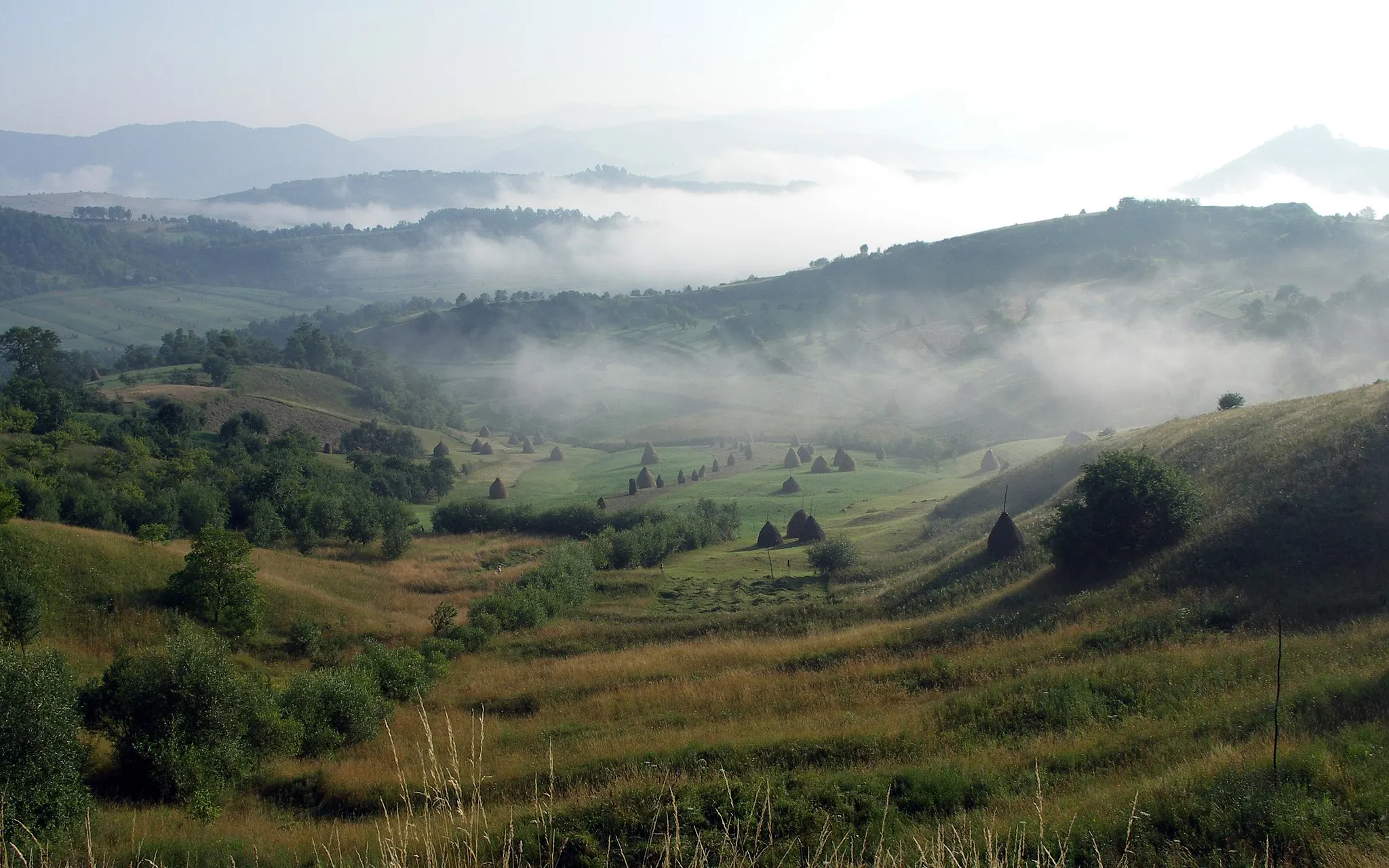 Photo showing: Zori în Văleni, Maramureş pe deal spre Călineşti privind peste Valea Izei