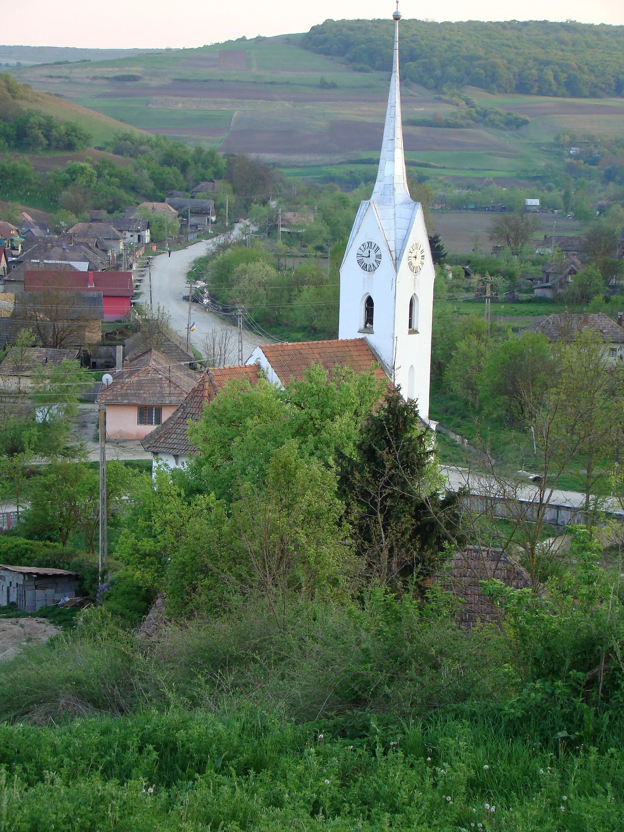 Photo showing: Năsal (Noszoly) village with the Calvinist (Reformed) church in the foreground