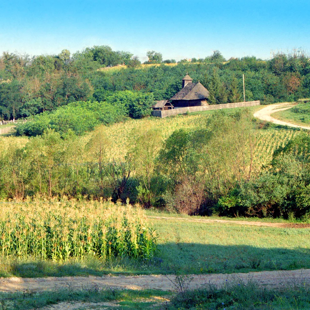 Photo showing: Comuna Leleasca, Olt, parohia Păroşi, biserica de lemn din satul Ştefăneşti. Vedere dinspre şosea.
