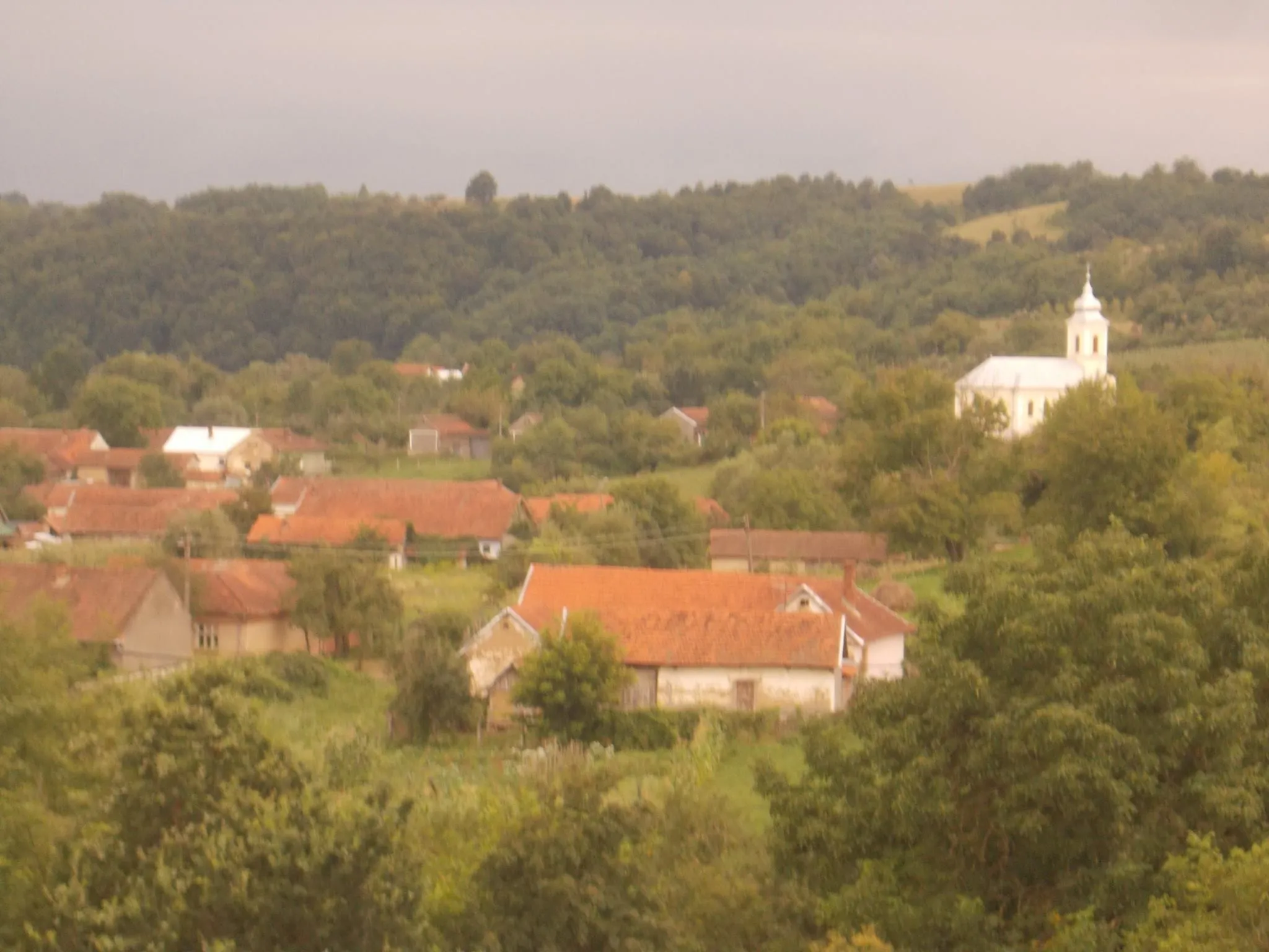 Photo showing: Panorama satului si biserica ortodoxa