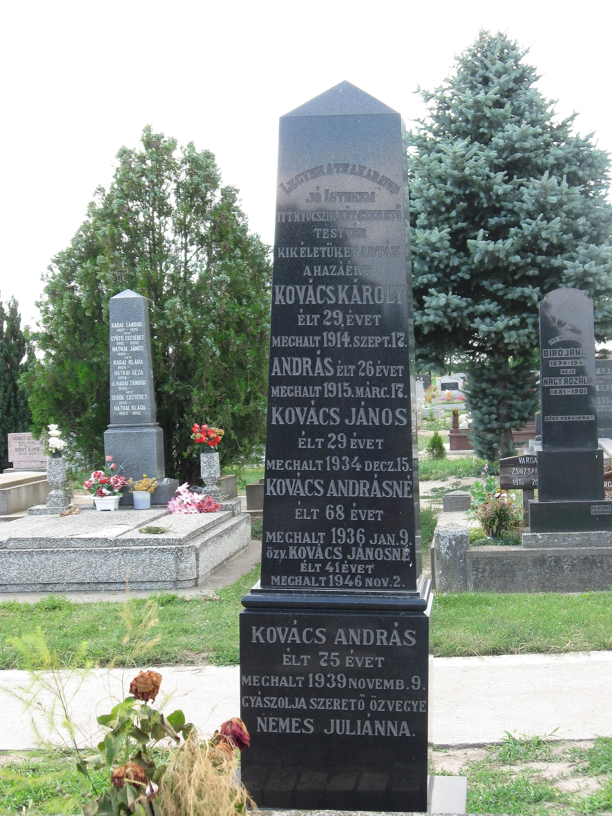 Photo showing: Resting place of two heroes in the begining of the first world war. Kovács Károly was the first who died from Stara Moravica (Bácskossuthfalva)