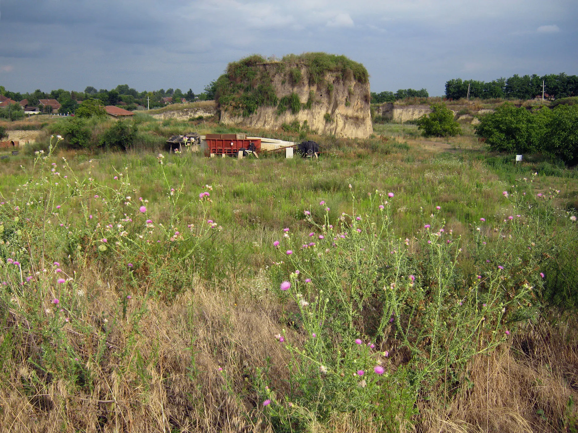 Photo showing: Earlier kurgan named "Pap halom" Code:BAC483. This central part was preserved because both the archaeologists and the military subjected to the owner of the brick factory due to a trigpoint at the top of the hill. The factory is out of business by now