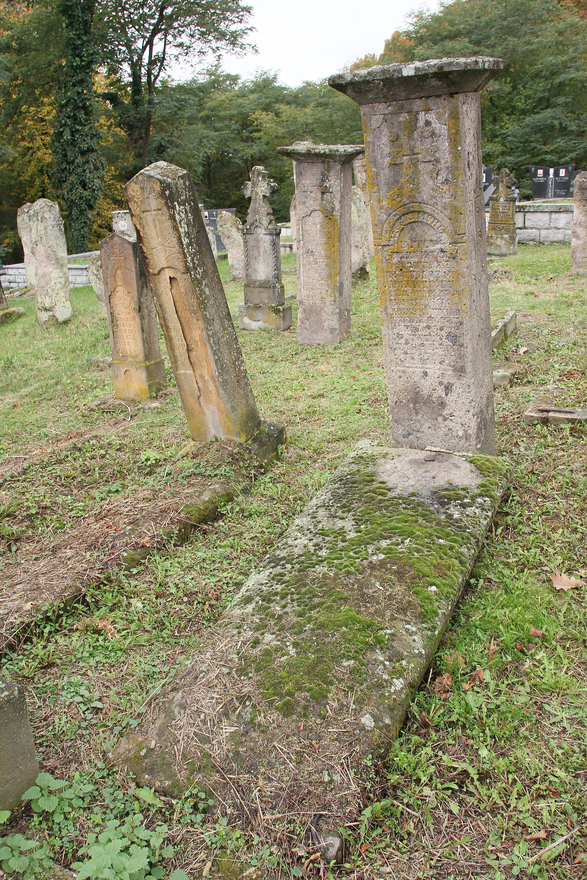 Photo showing: Old gravestones at the cemetery near the Church of St. John the Baptist in the village of Donji Branetici, (the municipality of Gornji Milanovac), Serbia.