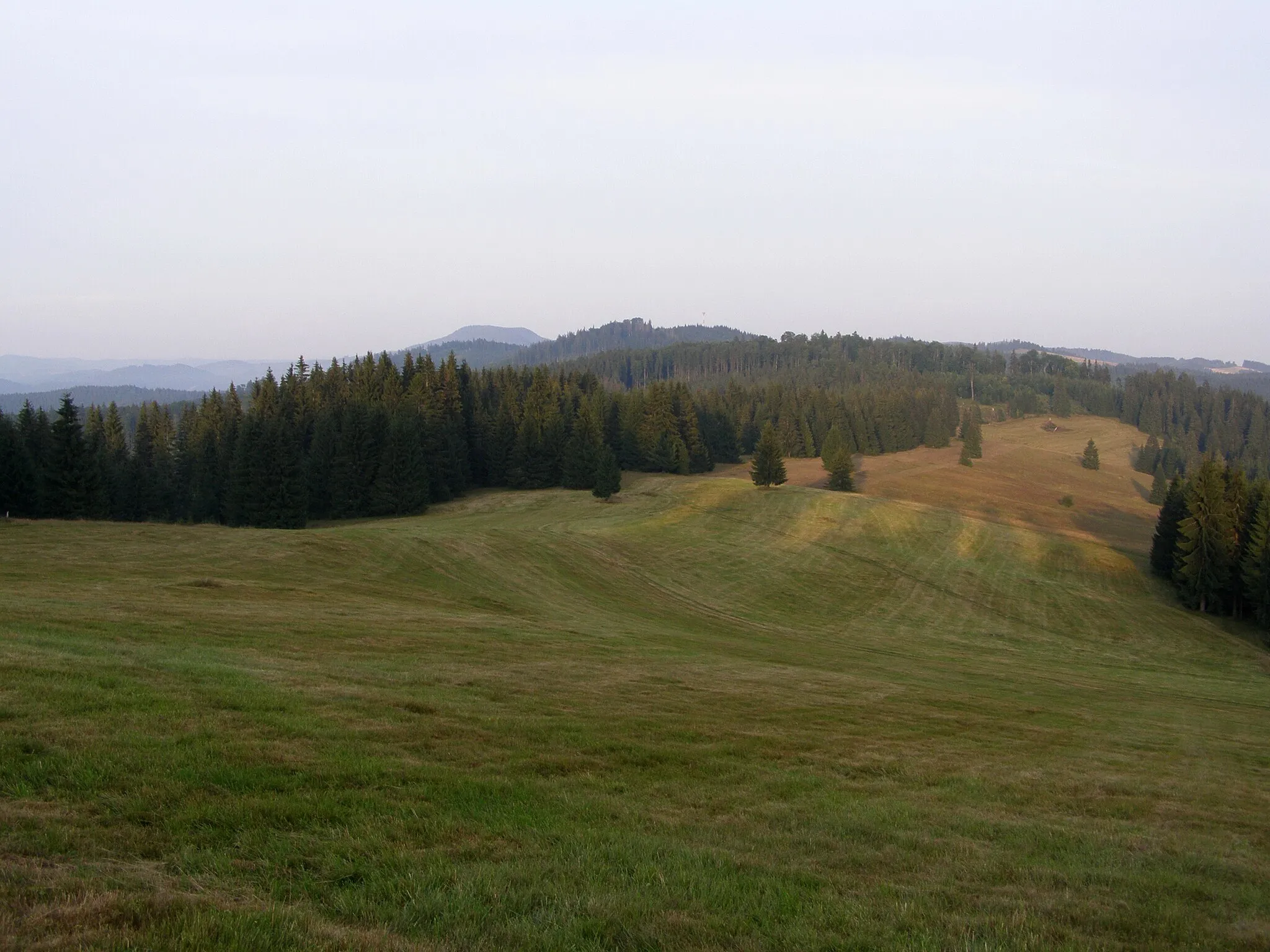 Photo showing: Slovenské rudohoří, Veporské vrchy, Balocké vrchy, pohled z vrcholu Obrubovanec (1020 m) na východ, uprostřed vzadu Klenovský Vepor