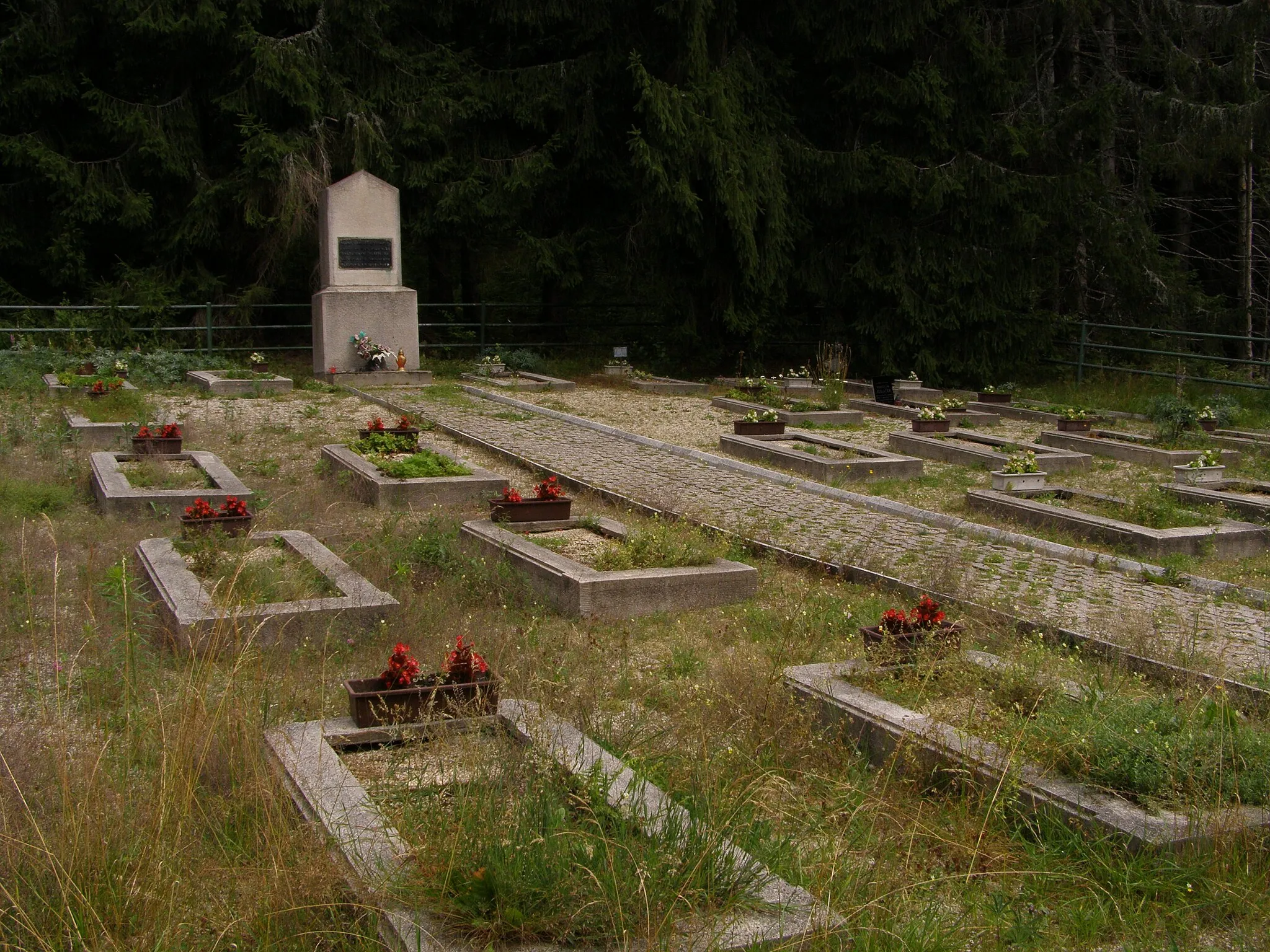 Photo showing: Slovenské rudohoří, Veporské vrchy, Balocké vrchy, vojenský hřbitov v sedle Tlstý javor