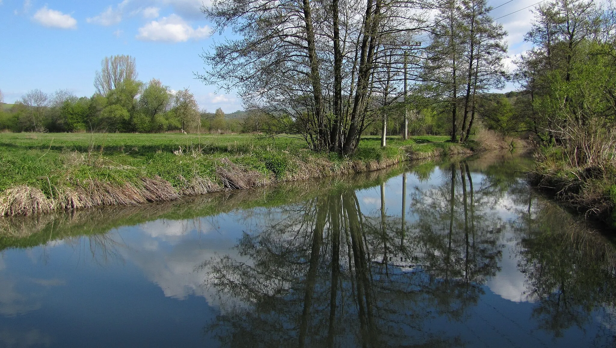 Photo showing: Řeka Kyjovka nad boršovským splavem v Kyjově Boršově