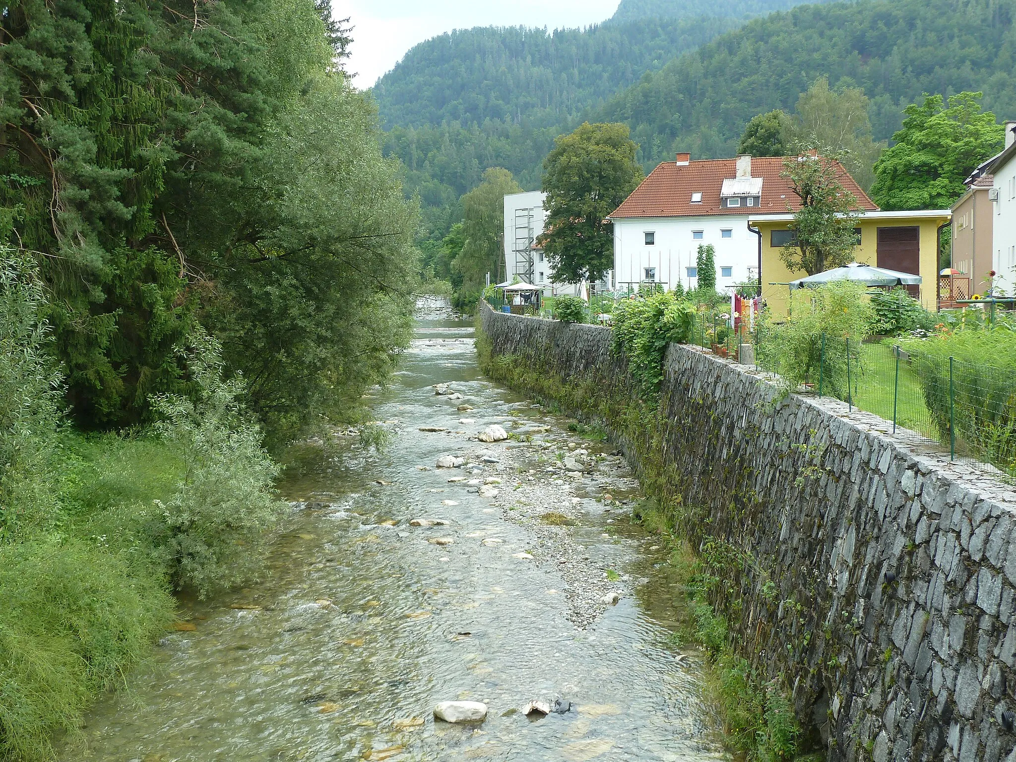 Photo showing: Meža River in the town of Mežica