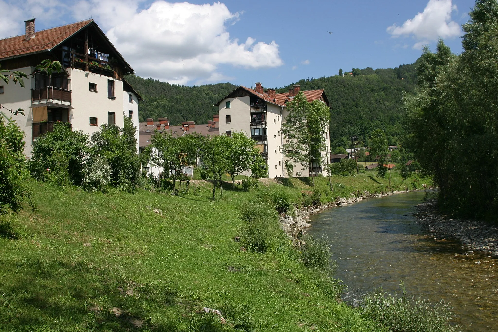 Photo showing: Regulated Dreta River in the town of Nazarje