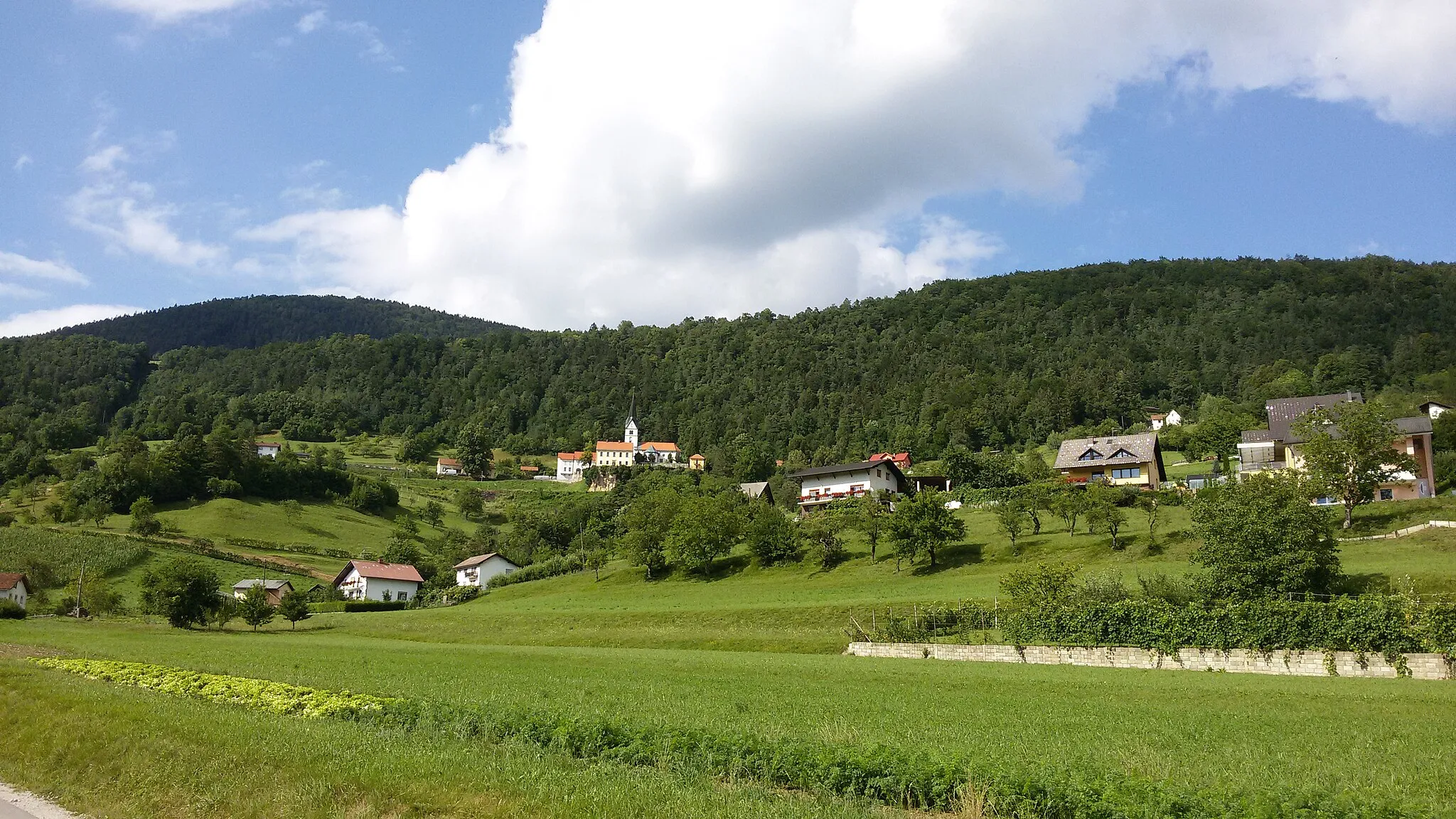 Photo showing: The setlement of Vinska Gora with the church of St. John the Baptist, near  Velenje, Slovenia.