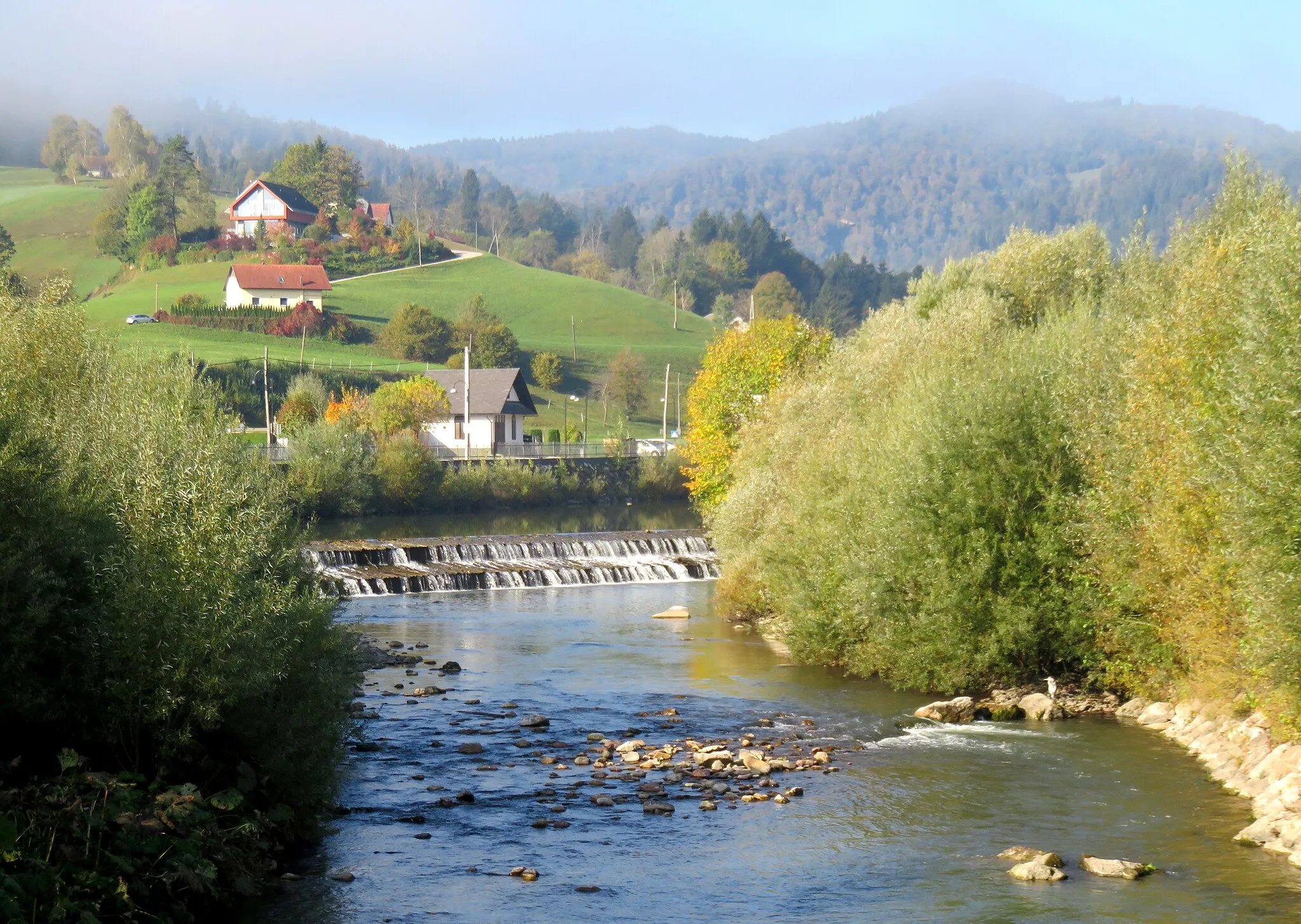 Photo showing: The Poljane Sora River in Gorenja Vas, Municipality of Gorenja Vas–Poljane, Slovenia