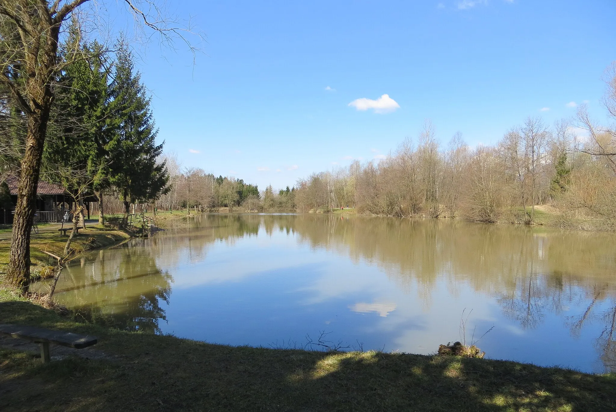 Photo showing: Lahovče Pond (Sln. ribnik Lahovče, Lahovški ribnik) in Lahovče, Municipality of Cerklje na Gorenjskem, Slovenia