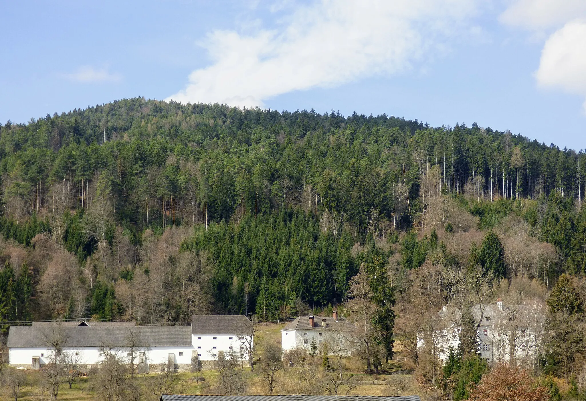 Photo showing: Schloss Töllerberg (Gemeinde Völkermarkt, Kärnten) und Nebengebäude.
Ansicht von Osten.

This media shows the protected monument with the number 35157 in Austria. (Commons, de, Wikidata)