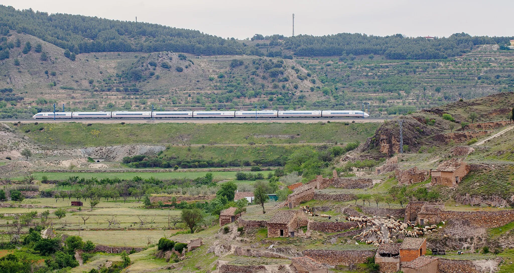 Photo showing: AVE train through Huermeda, Spain