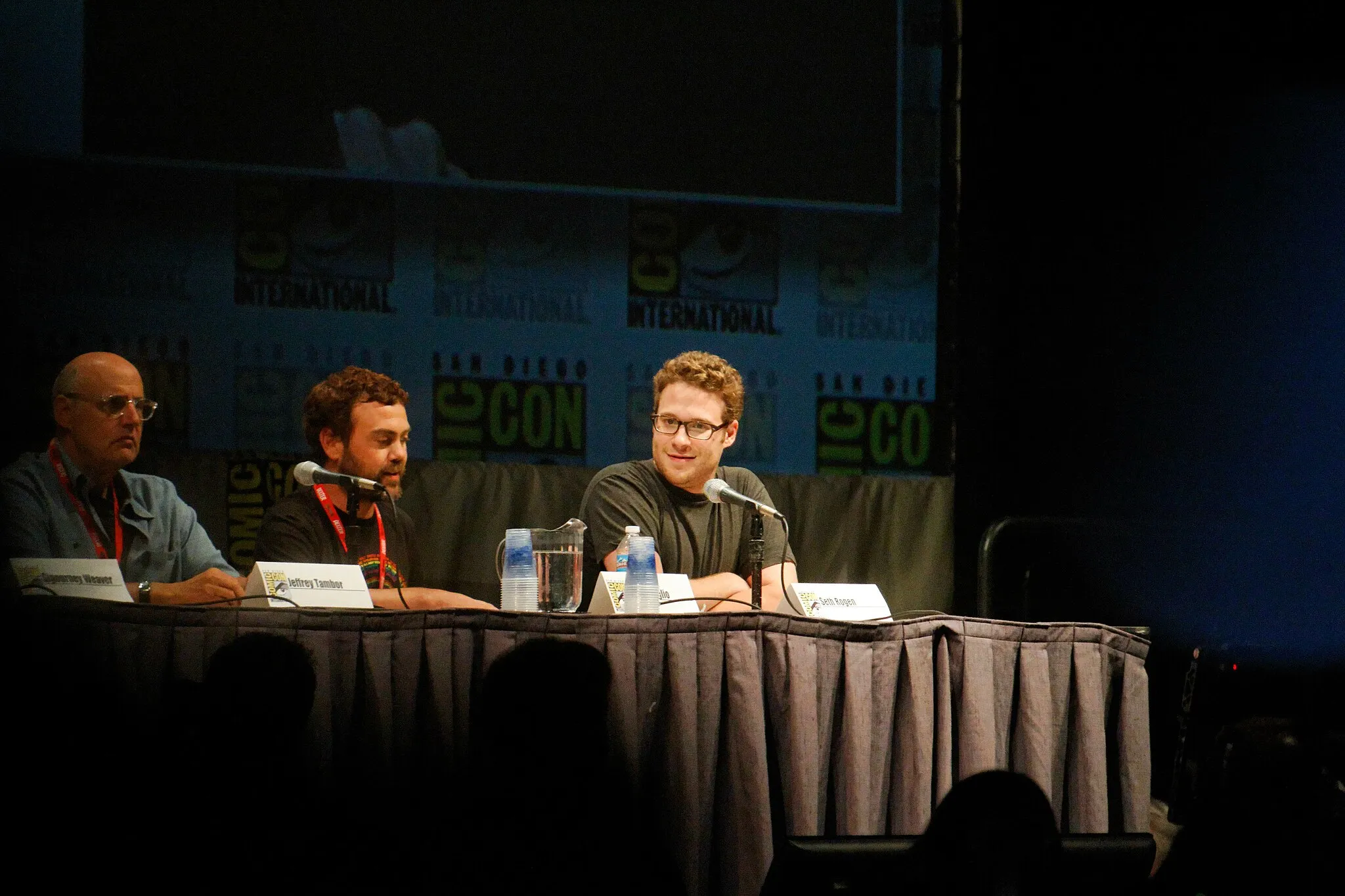 Photo showing: Jeffrey Tambor, Joe Lo Truglio, and Rogen at Comic-Con in 2010.