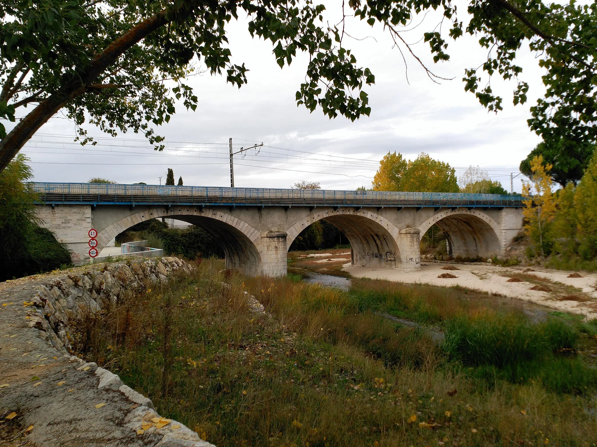Photo showing: Puente del ferrocarril sobre el río Cega, en Viana de Cega (Valladolid).