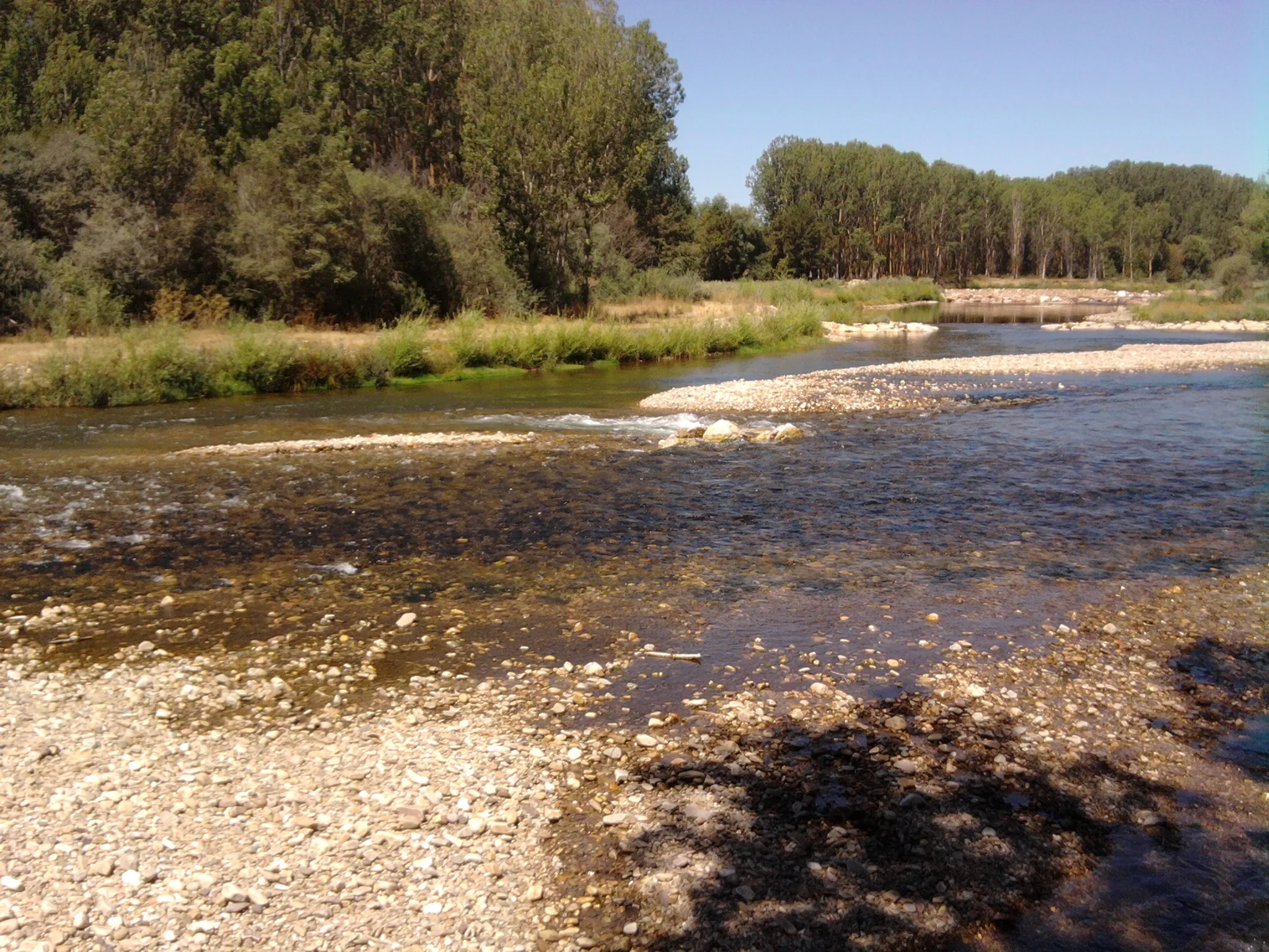 Photo showing: Nacimiento del Río Órbigo como unión de los Ríos Luna y Omaña. (Birth of Orbigo River)