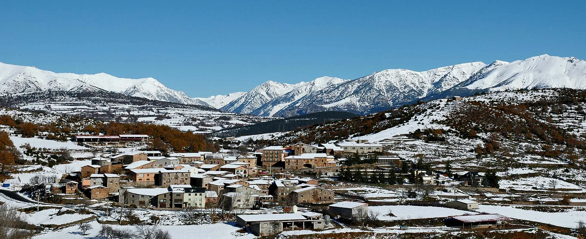 Photo showing: Vista de Bonansa, Aragón, España con nieve.