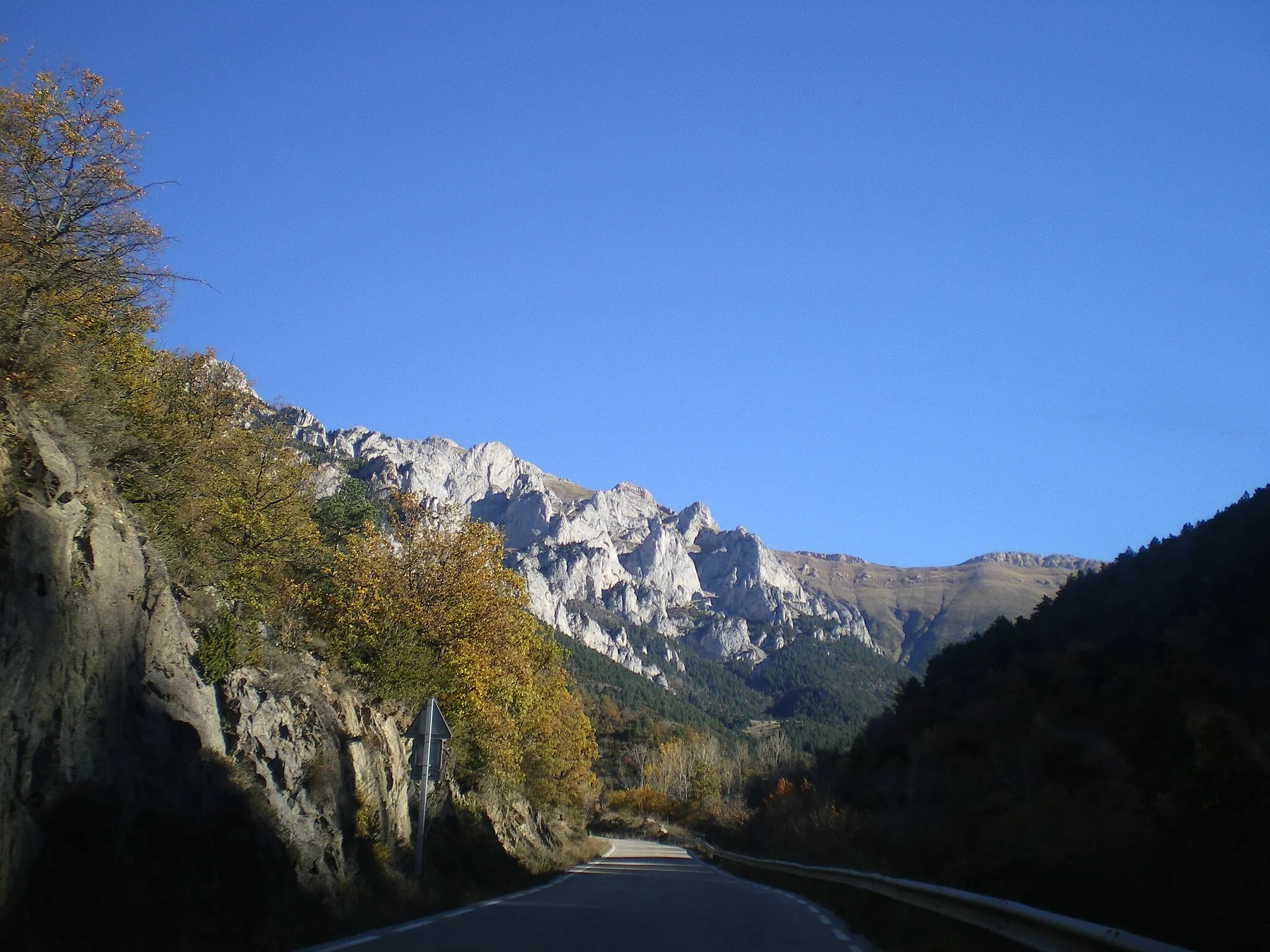 Photo showing: In the valley of Riu de l'Hospitalet on BV-4024 (Carretera de Coll de Pal), looking ENE (towards Cap del Serrat Gran).