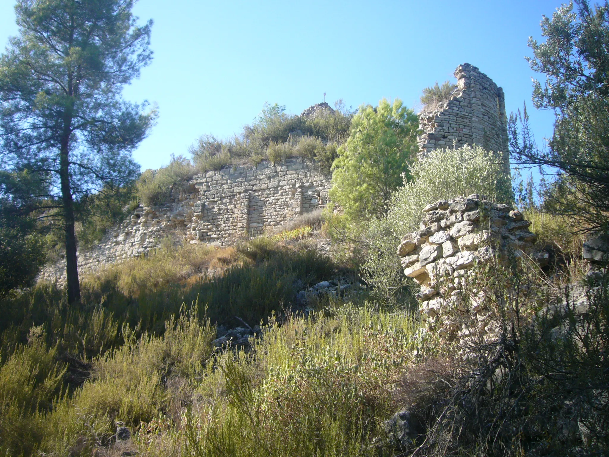 Photo showing: Cara sud de l'absis de l'església romànica del Castell de Castellolí