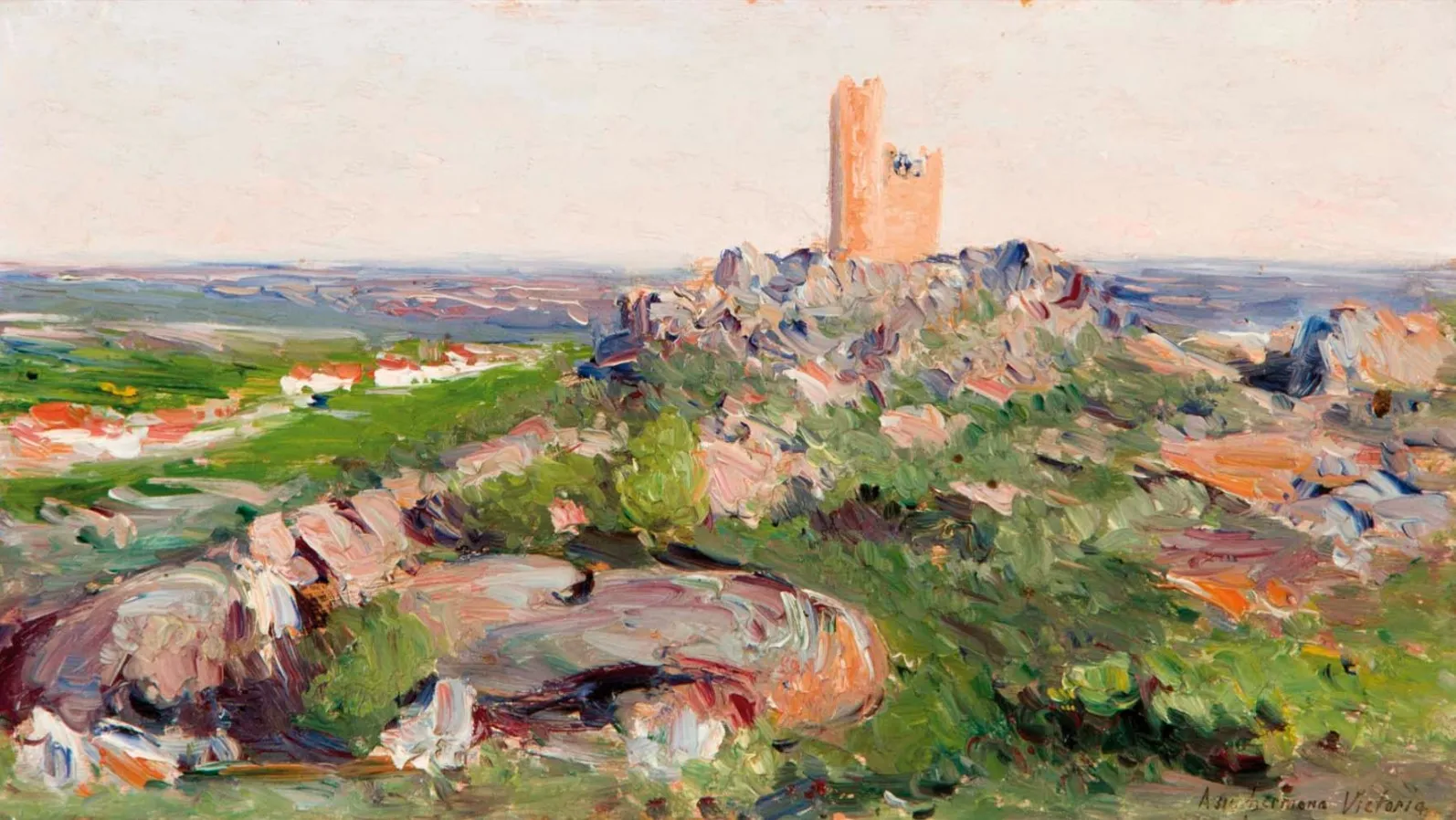 Photo showing: Atalaya de Torrelodones, de Aureliano de Beruete y Moret (Madrid, 1845 - 1912). Óleo sobre tabla (14,4 x 27,5), pintado a finales del siglo XIX.