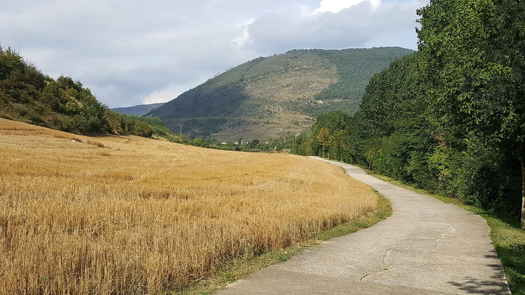 Photo showing: Council of Sorauren, in the municipality of Ezkabarte, Navarre. River bike route and grain field.