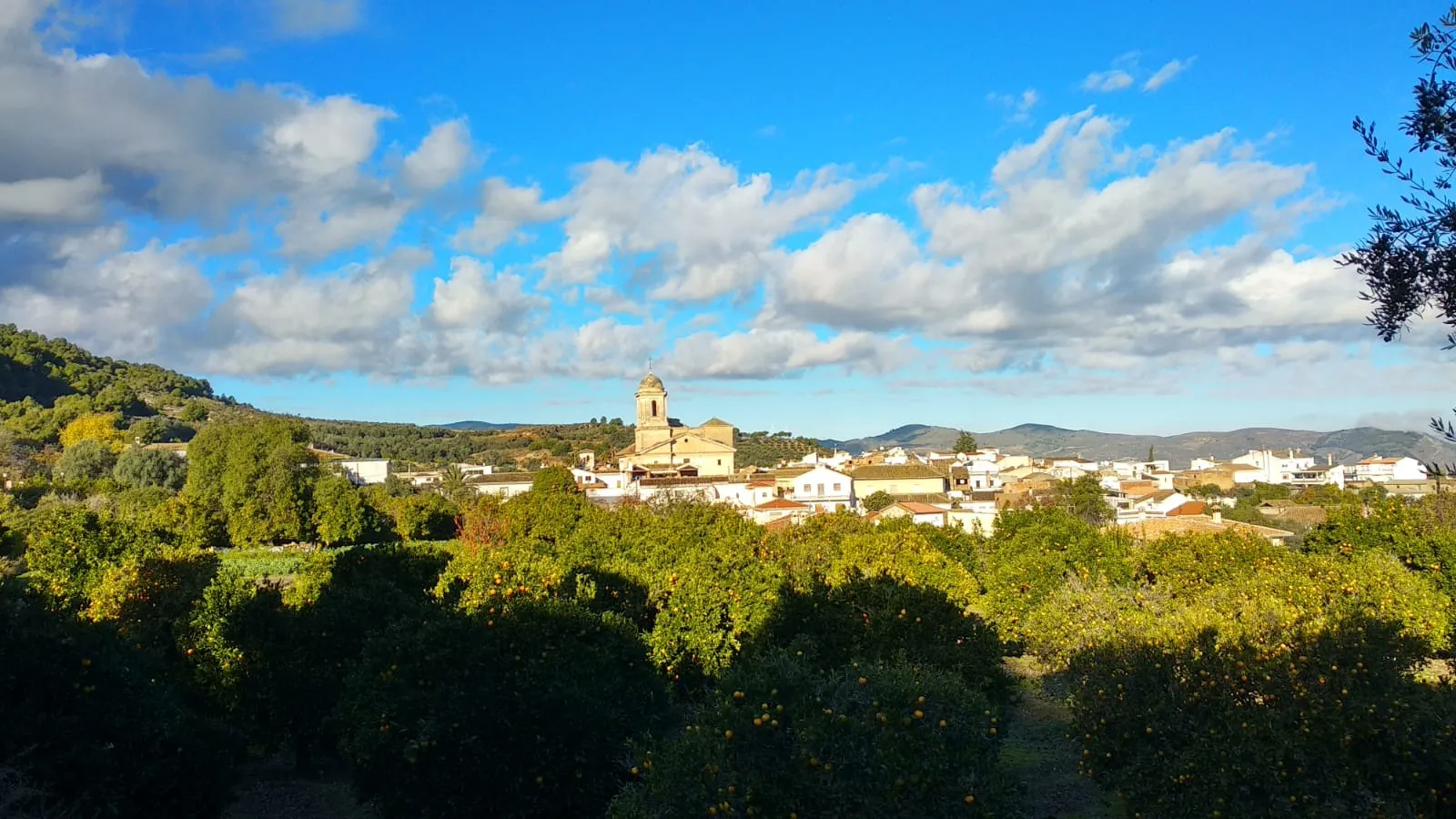 Photo showing: Barrio alto de Pinos del Valle, con la Iglesia de San Sebastián al fondo.