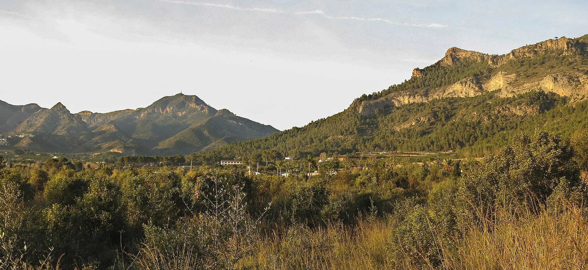 Photo showing: La serra Falconera és un xicotet massís ubicat a l'entorn de la ciutat de Gandia, a la Safor. Té una orientació paral·lela a la línia de costa (Nord-Sud), i unes dimensions de 6 km de longiud i 2,5 km d'amplària. (Viquipèdia)