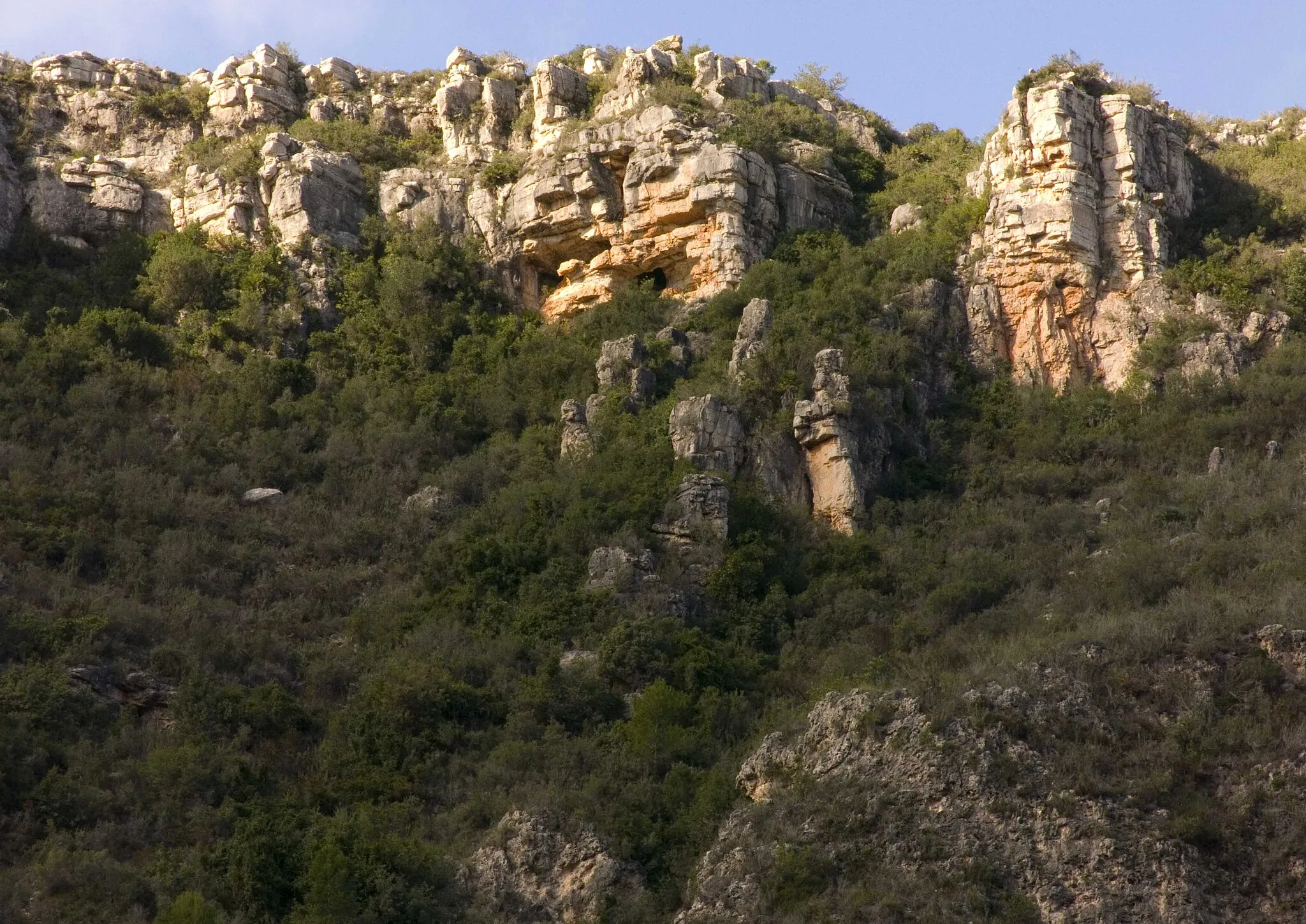 Photo showing: Vessant muntanyós al sud de la Barraca d'Aigües Vives, situat entre el barranc del Salt i el barranc de la Falsía.