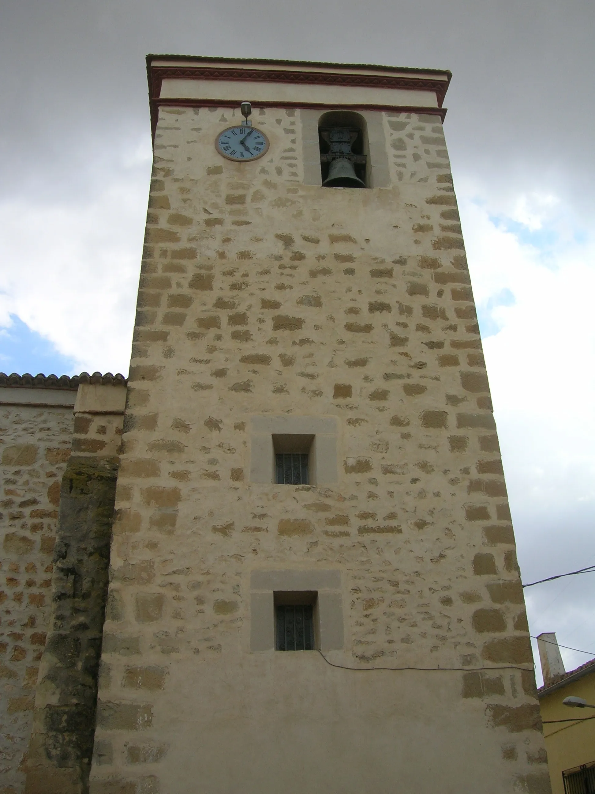 Photo showing: Torre de la iglesia de Bonete, en Albacete, Castilla-La Mancha, España.