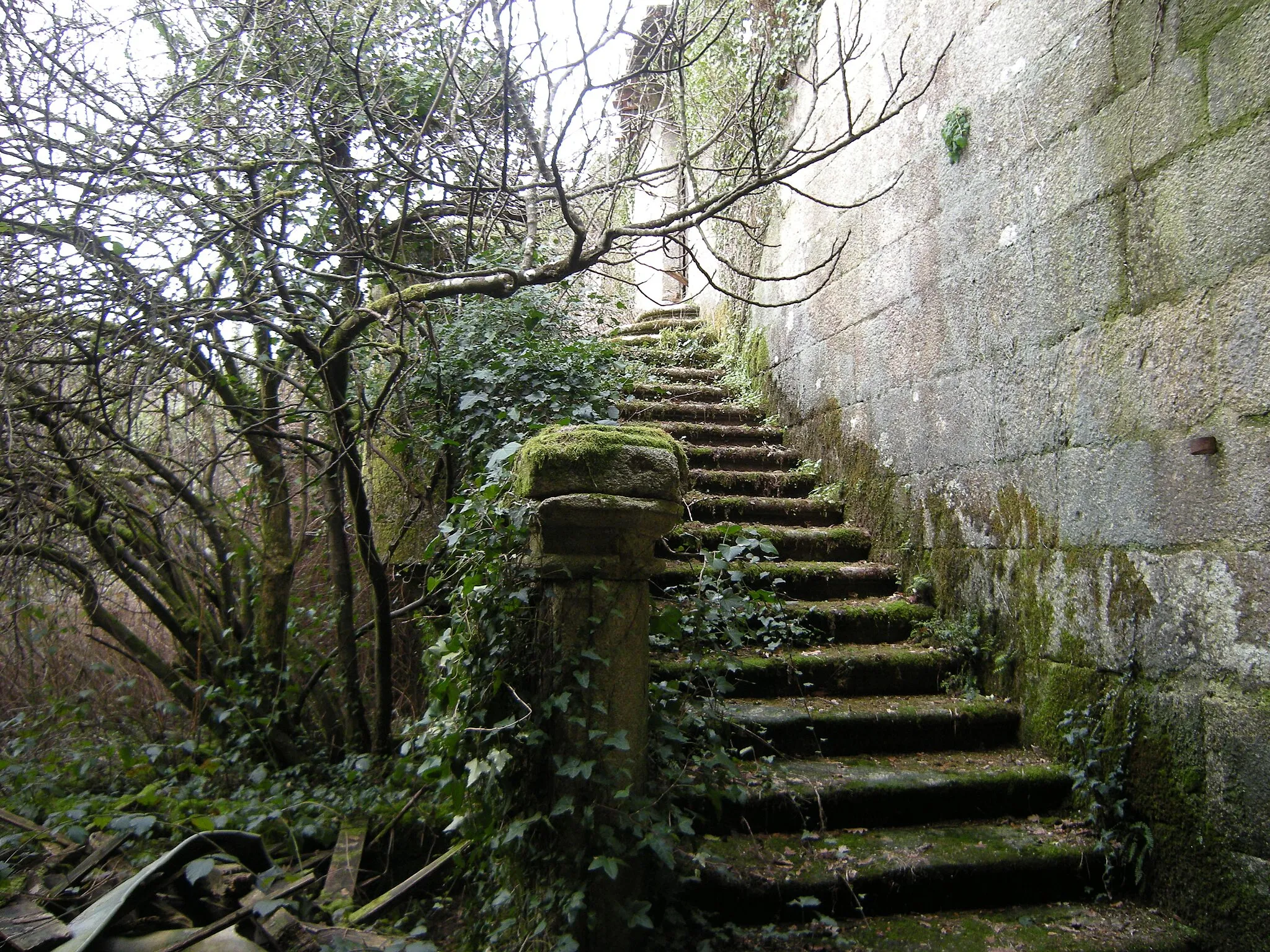 Photo showing: Escaleiras de acceso á planta superior dende o abandonado patio. Rectoral de Beiro, Carballeda de Avia