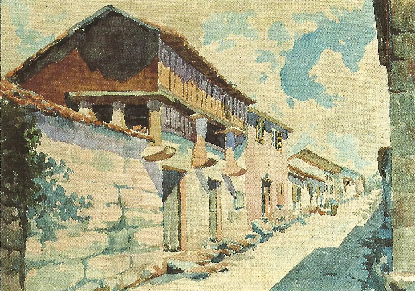 Photo showing: Unha rúa de A Santiña, na parroquia do Burgo, Pontevedra (1908), acuarela de Enrique Campo Sobrino (1890-1911)