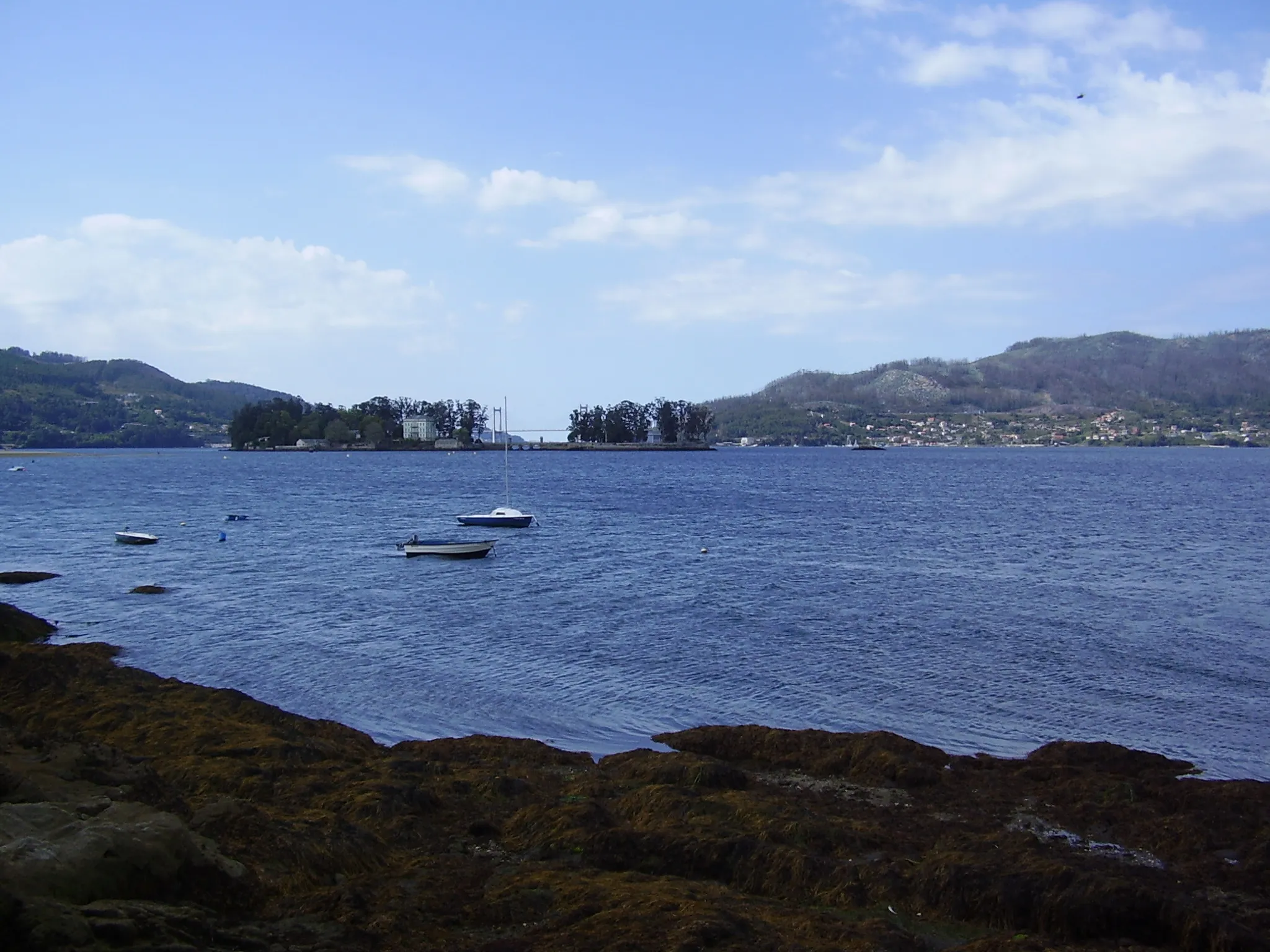Photo showing: View of Chapela, as seen from the Pinar do Crego, in the distance the hill of La Guía, in Vigo.