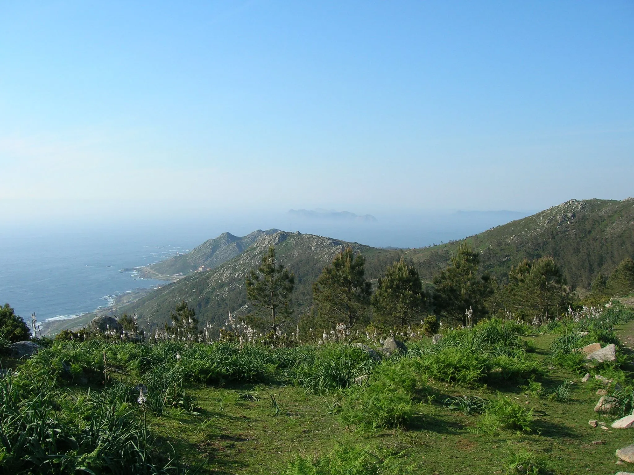 Photo showing: Desde el monte O Facho en Mougás, se pueden contemplar unas increibles vistas.
En días muy claros, se alcanza a ver el Monte de Santa Tecla a nuestra espalda y Finisterre de frente.
Vuela hasta esta localización.

Necesitas el programa Google Earth.