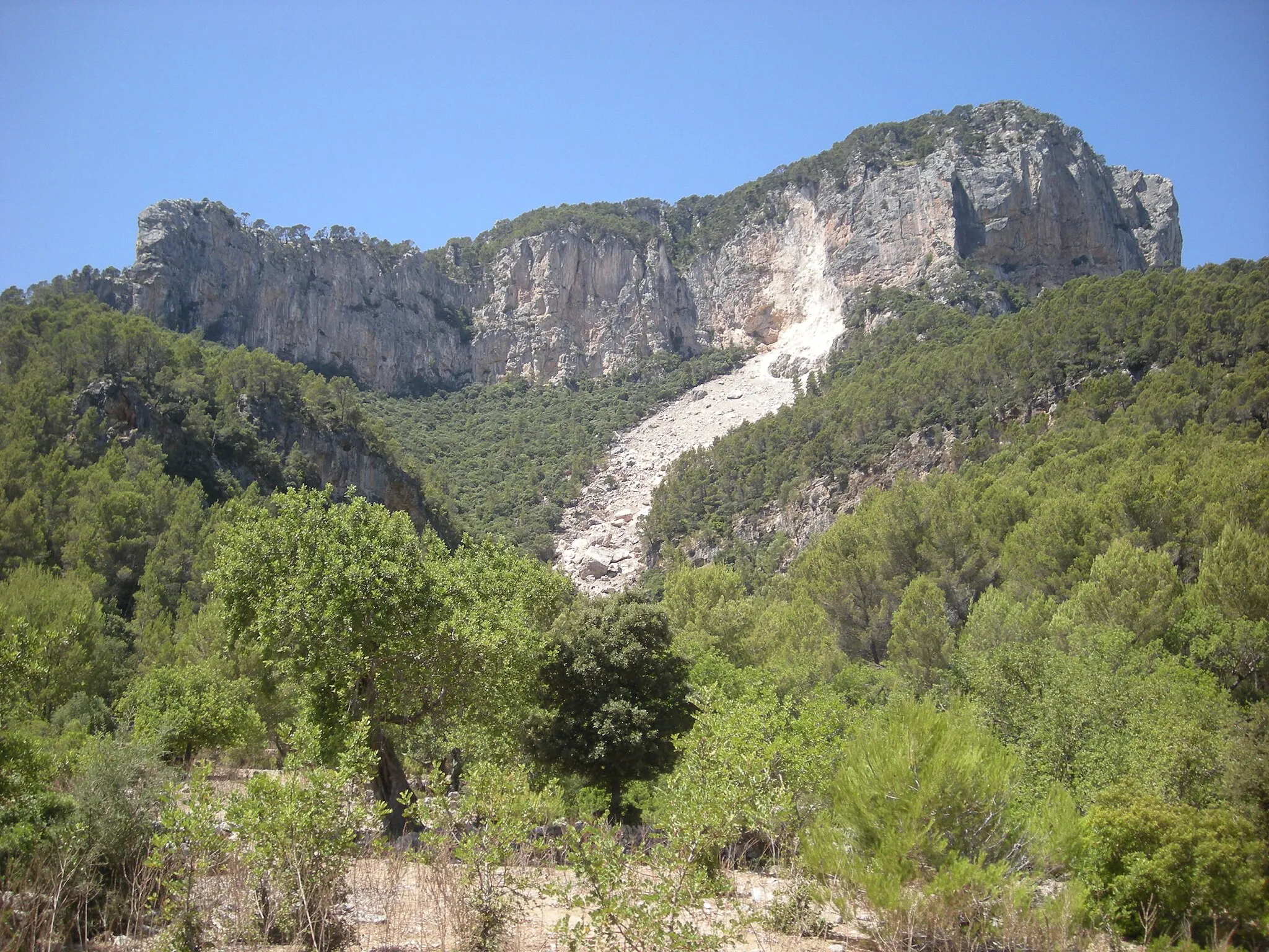 Photo showing: Desprendiment al Puig d'Alcadena. Foto des de la possessió de Son Cocó.