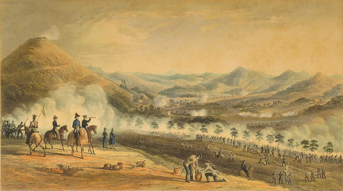 Photo showing: Hernani from the Venta de Oriamendi plateau: the Carlists attacking the position defended by General Evans, on March 16, 1837, and the last position of the soldiers of the British Royal Navy.