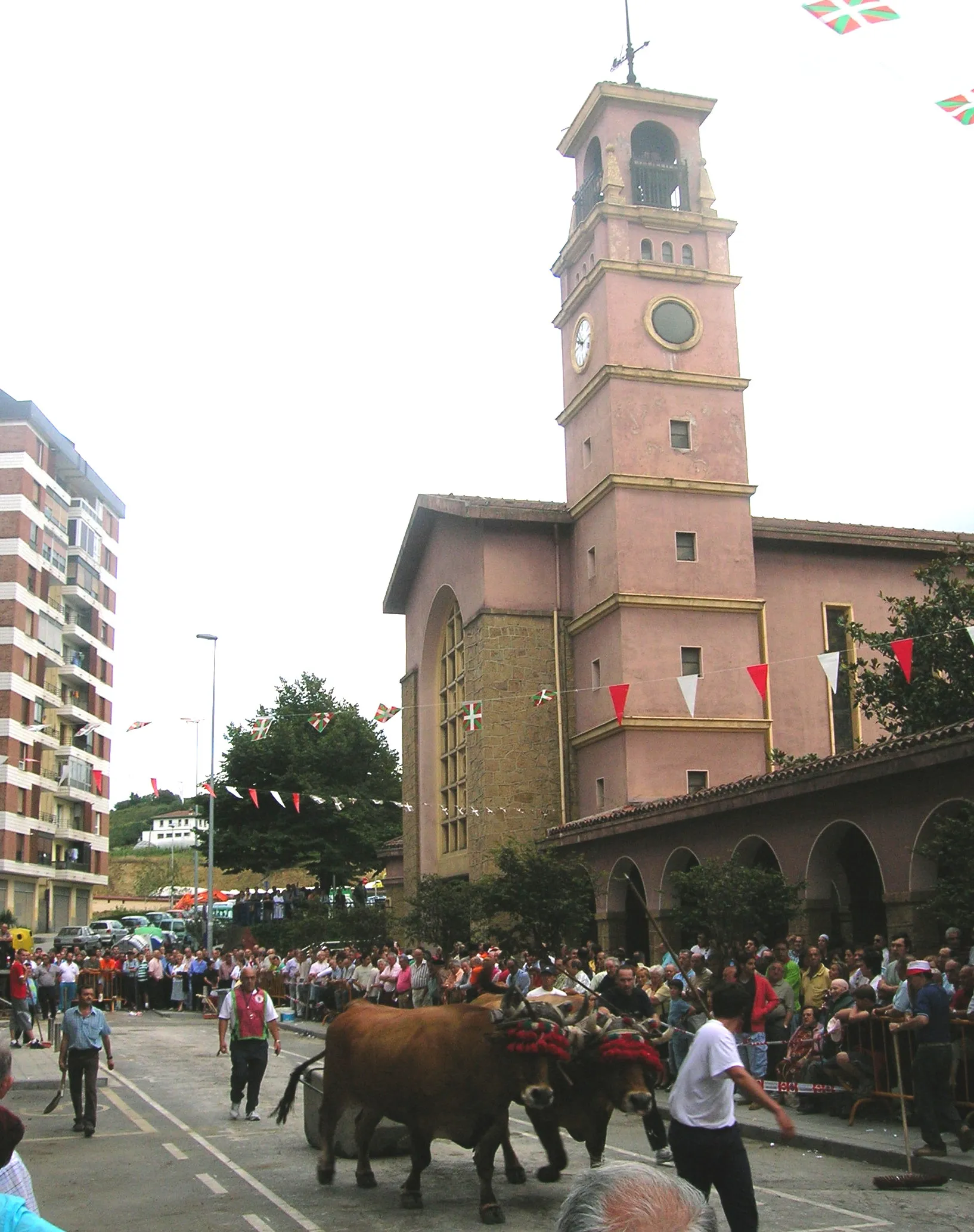 Photo showing: Ox contest (idi probak) as part of Saint Lawrence's fiestas in Astrabudua, Erandio, Spain.