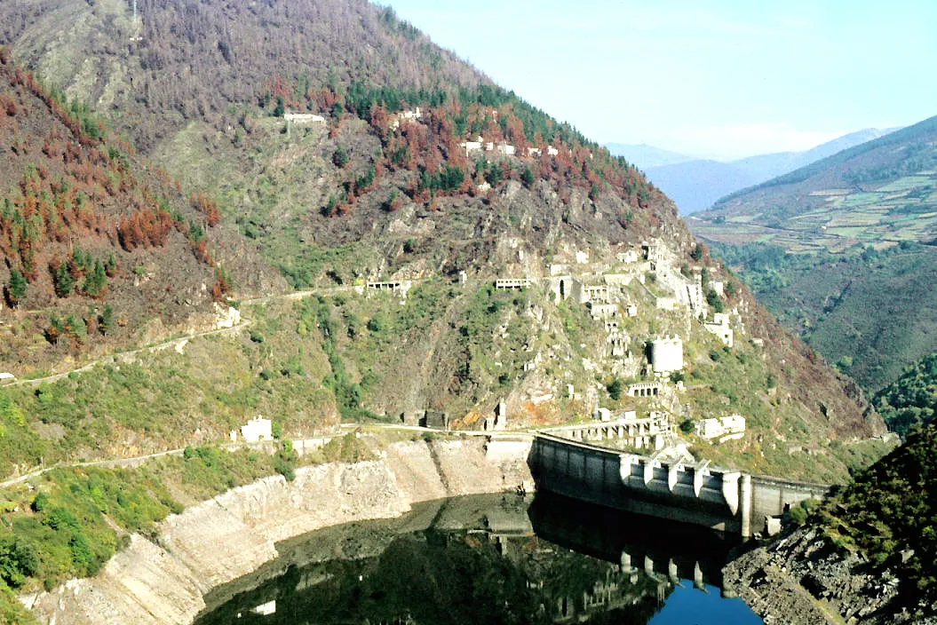 Photo showing: Salime Dam and burtn bush. Asturias, Spain