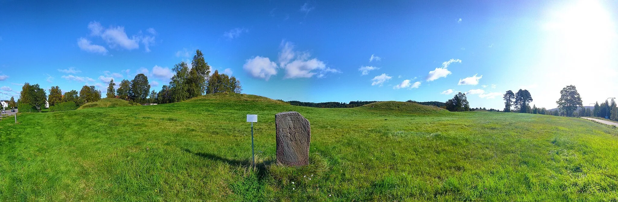 Photo showing: 180 grader panoramavy mot nordost över Högomfältet från platsen vid Runstenen.