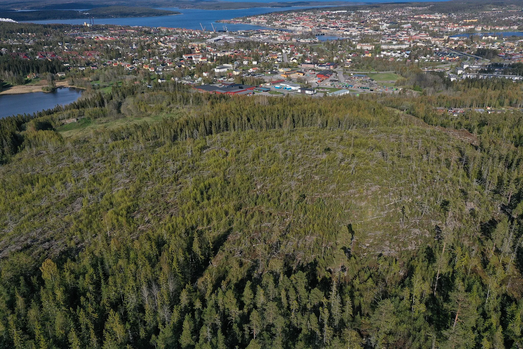 Photo showing: Aerial shot taken in May 2021 including a view of Gådeåbergsbrännan nature reserve