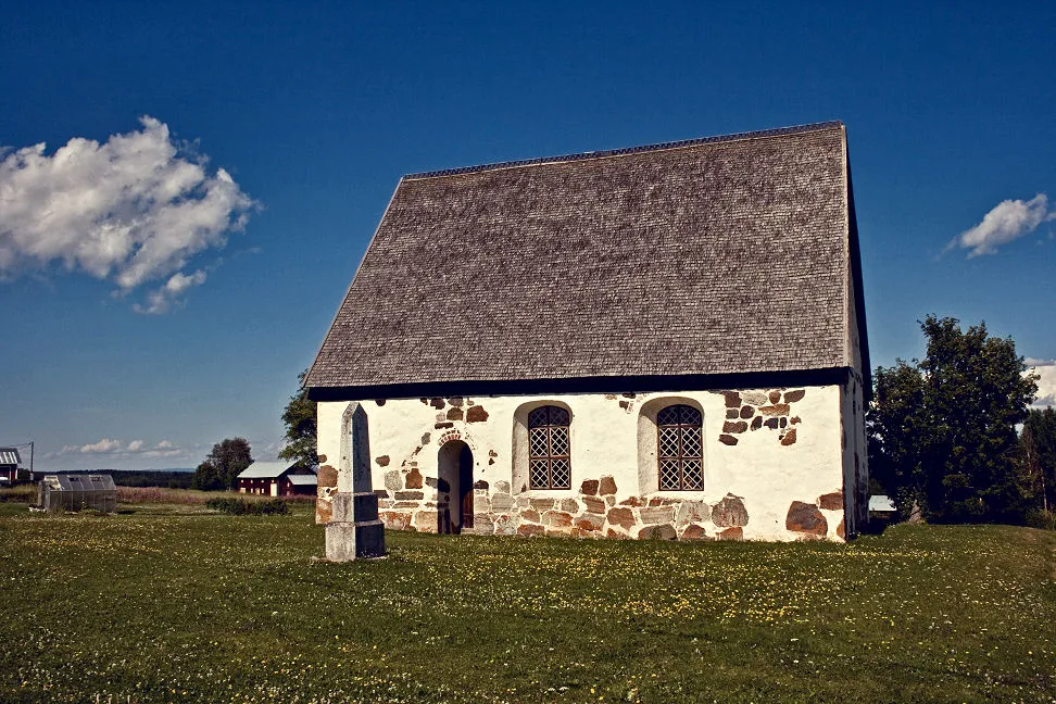 Photo showing: Marby old church, in the region of Jämtland in Sweden, from late 14th century.