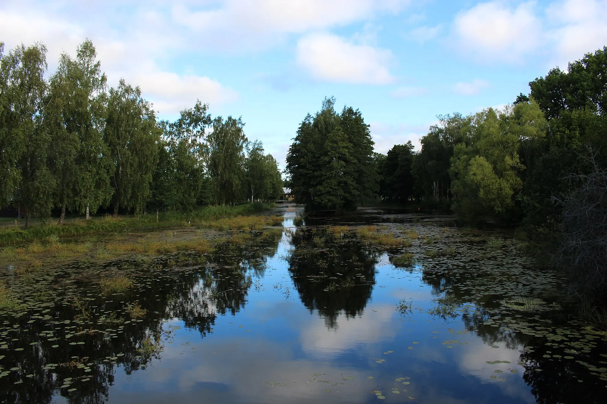 Photo showing: Damm i Strömarån. Vy mot norr från Hållnäsvägen.