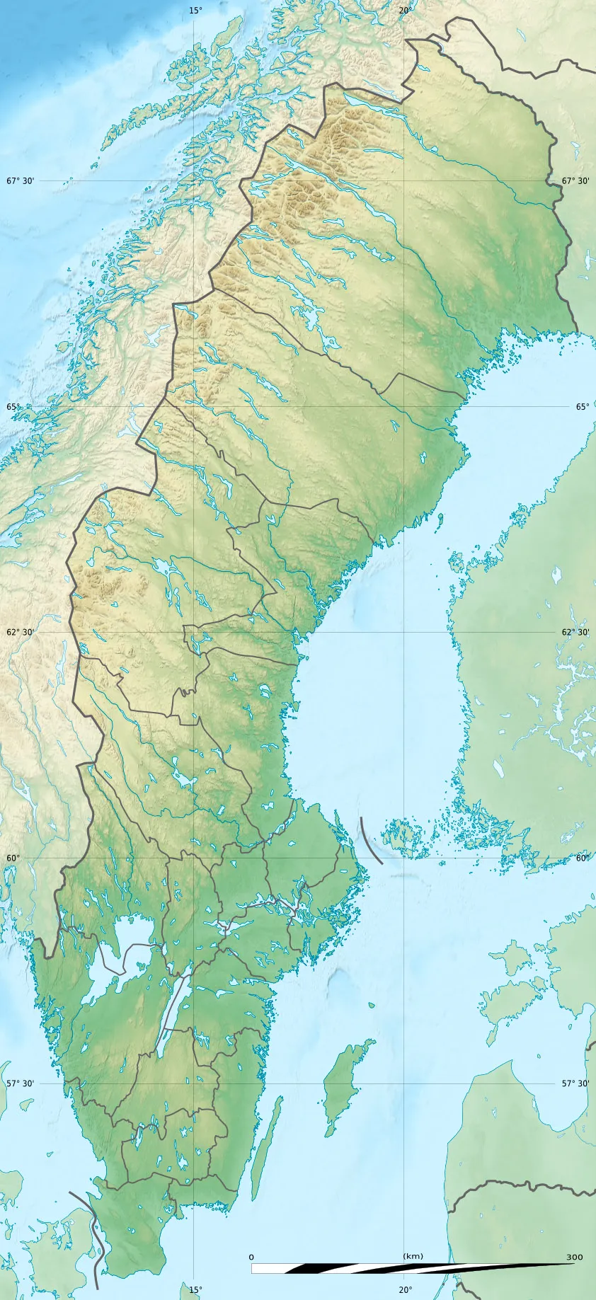 Photo showing: Blank relief location map of Sweden