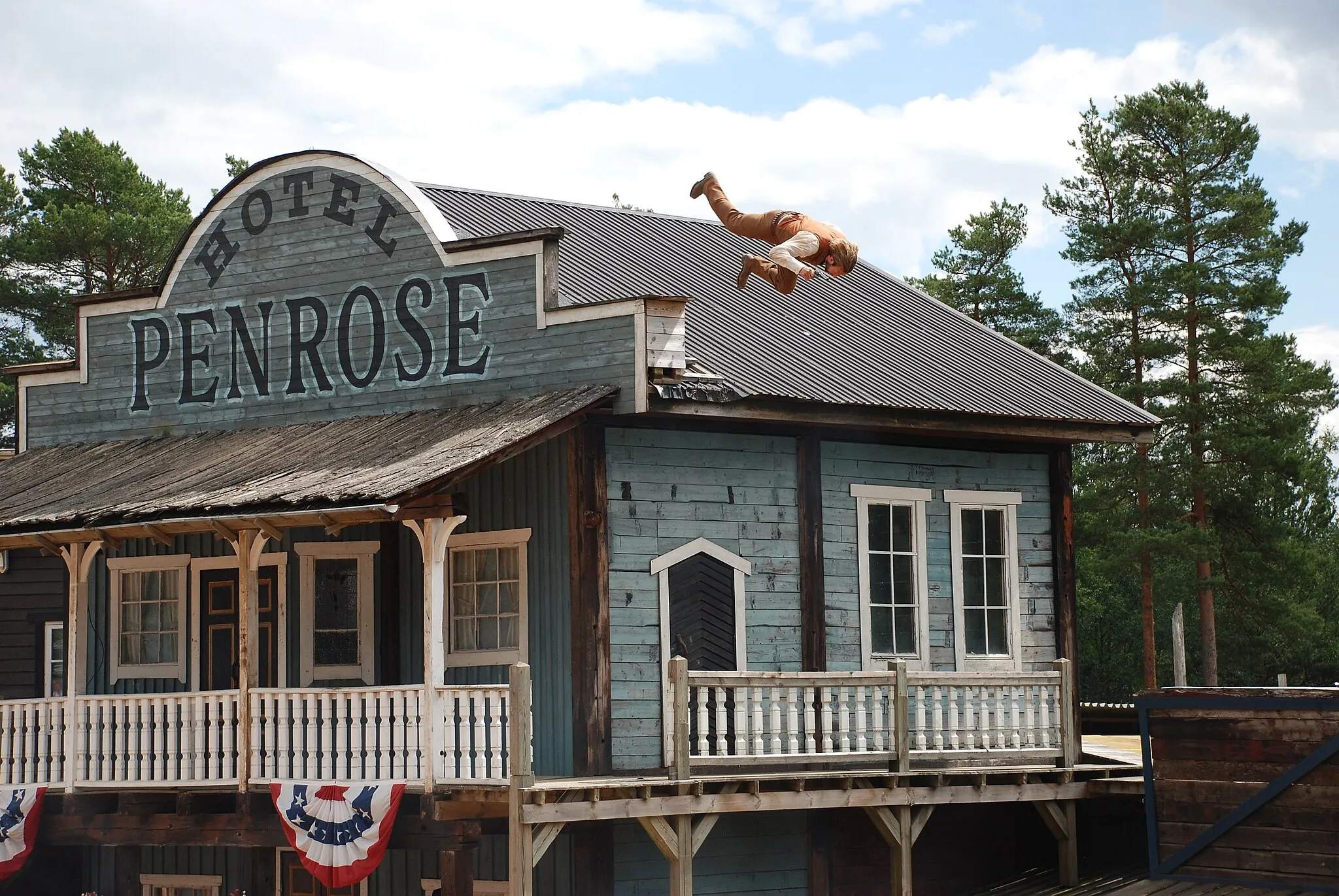 Photo showing: Stunt during Western show at the High Chaparral theme park in Småland