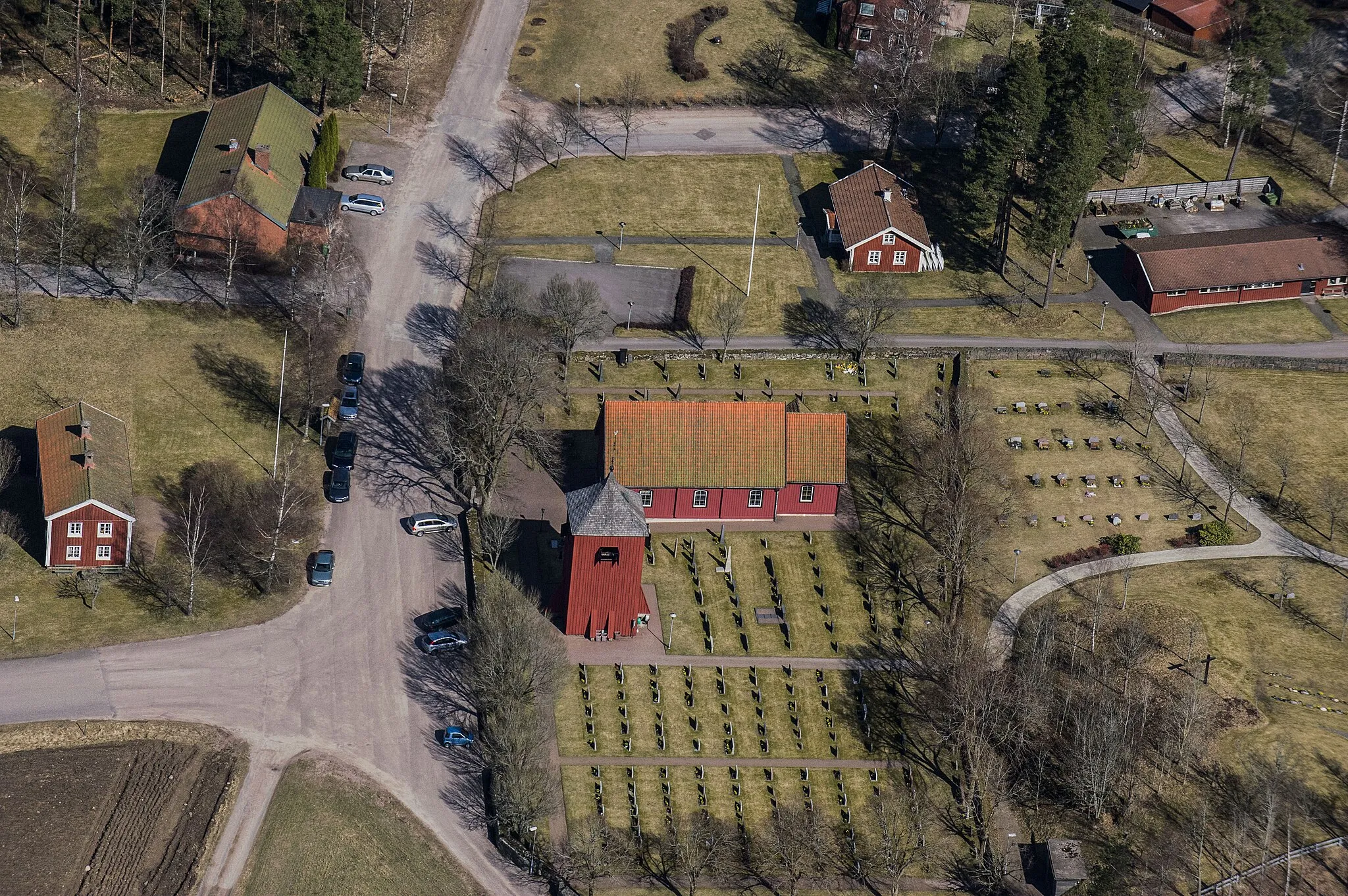 Photo showing: the north Hestra church from the air