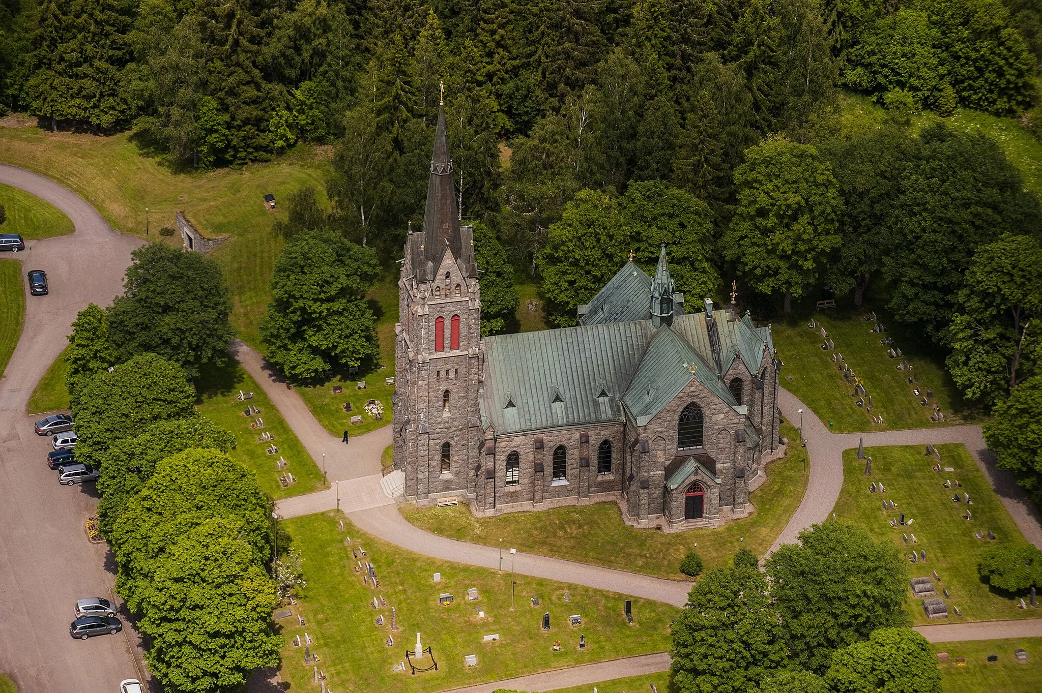 Photo showing: The Vallsjö church from the air