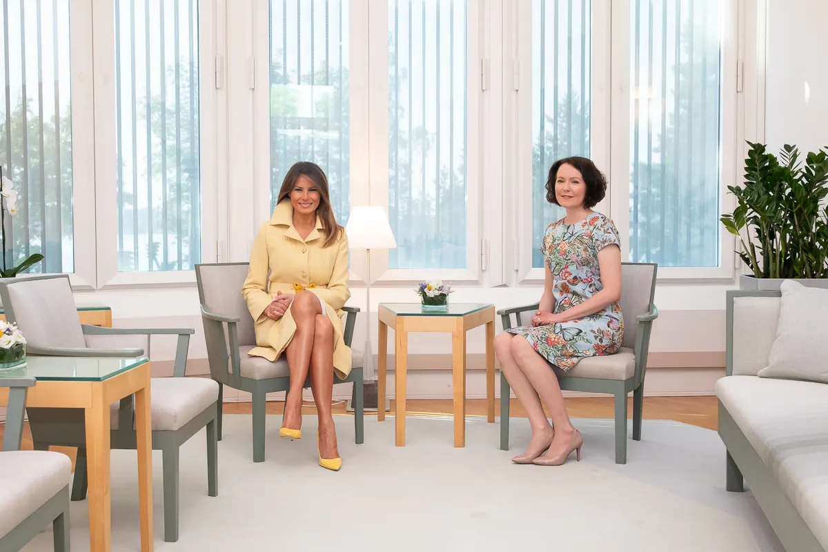 Photo showing: First Lady Melania Trump and Jenni Haukio, wife of Finland President Sauli Niinistö, at the Mäntyniemi Residence / July 16, 2018 (Official White House Photo by Andrea Hanks)