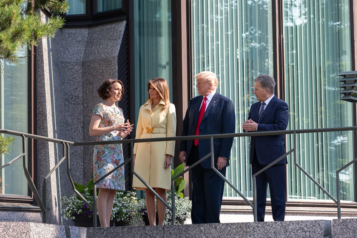 Photo showing: President Donald J. Trump and First Lady Melania Trump with President Sauli Niinistö and Jenni Haukio of Finland at the Mäntyniemi Residence, July 16, 2018 (Official White House Photo by Andrea Hanks)