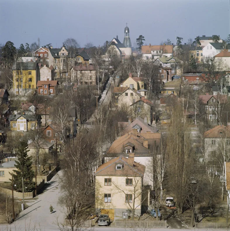 Photo showing: Stockholmsförorten Hagalund. Bilden troligen från början av 1970-talet.